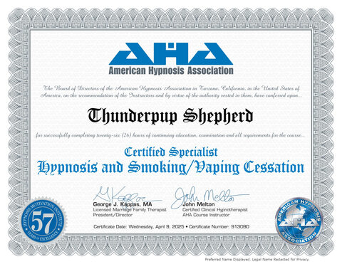 Certified Specialist: Hypnosis and Smoking/Vaping Cessation