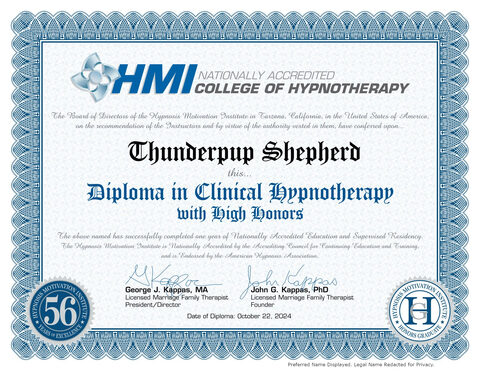 Diploma in Clinical Hypnotherapy w/ High Honors